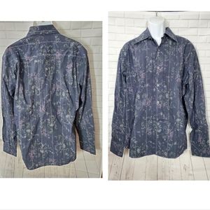 Emanuel Ungaro Indigo Blue Floral Print Button Down Shirt